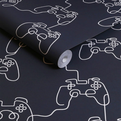 Next Gamer Doodle Navy Wallpaper from B&Q