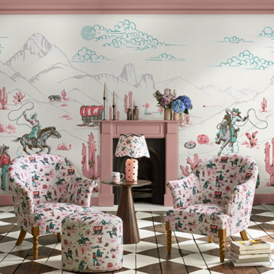 Cath Kidston Cowgirls Pink Fixed Size Mural Print To Order from B&Q