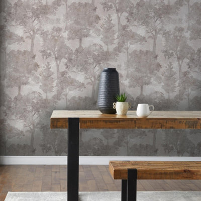 Next Trailing Trees Grey Wallpaper from B&Q
