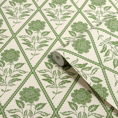 Joules Relaxed Eclectic & Juliette Floral Patterned Smooth Wallpaper Cream/Green
