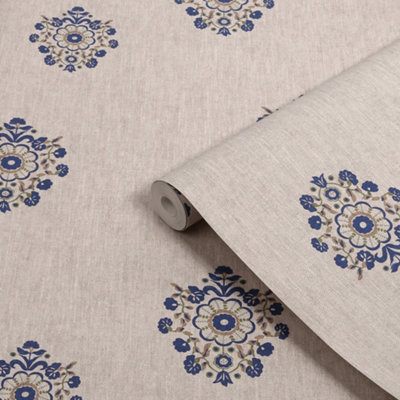 Joules Relaxed Eclectic Motif Patterned Smooth Wallpaper Blue