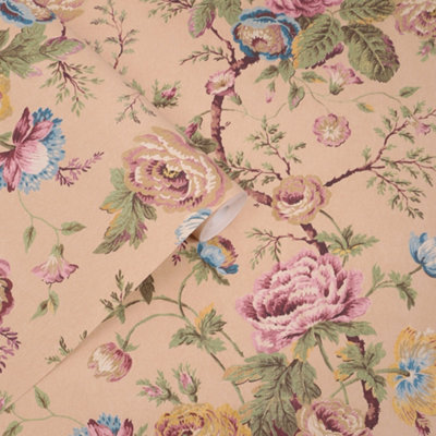 Laura Ashley Plaster Pink Floral Classic Smooth Wallpaper from B&Q