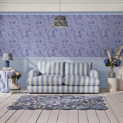 Cath Kidston Blue Road Floral Dusky Wallpaper B&Q