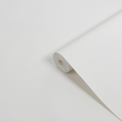 B&Q -  White Herringbone Patterned Blown Wallpaper