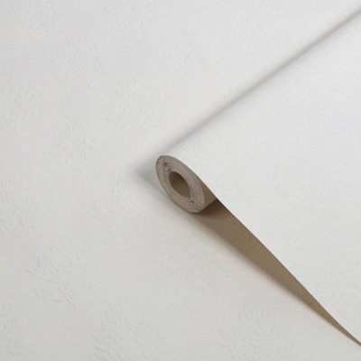 B&Q -  White Floral Patterned Blown Wallpaper