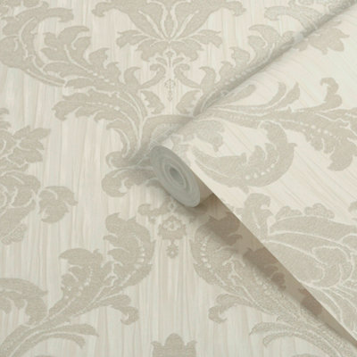 Boutique Pearl Damask Classic Textured Wallpaper from B&Q