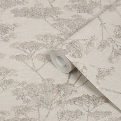 Boutique Serene Seedhead Deep Taupe Floral Contemporary Smooth Wallpaper