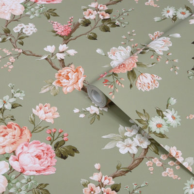 Superfresco Easy Green Heritage Bloom Contemporary Smooth Wallpaper from B&Q