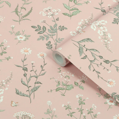 Superfresco Easy Pink Floral Contemporary Smooth Wallpaper from B&Q