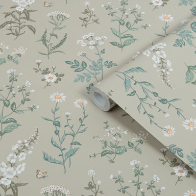 Superfresco Easy Green Floral Contemporary Smooth Wallpaper from B&Q