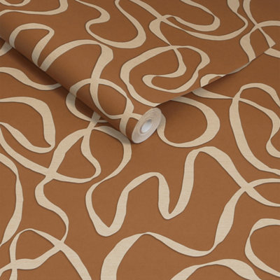 Made Varri Abstract Lines Burnt Orange Wallpaper from B&Q