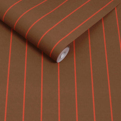 Made Kyria Caramel & Red Stripe Wallpaper from B&Q
