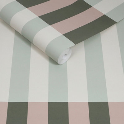 Made Terri Striped Green And Blush Wallpaper from B&Q