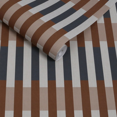 Made Sirio Striped Caramel & Blue Wallpaper from B&Q