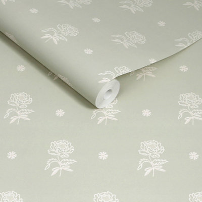 Cath Kidston Spitalfield Bunches Sage Wallpaper from B&Q