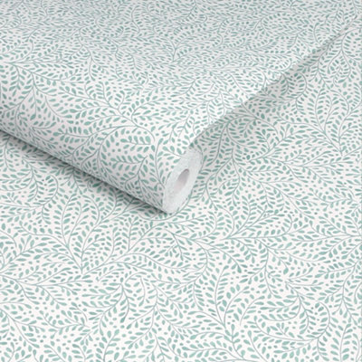 Joules Willow Leaf Duck Egg Blue Wallpaper from B&Q
