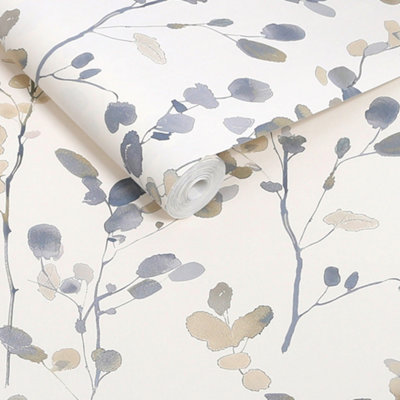 Next Natural/blue Honesty Leaf Wallpaper from B&Q