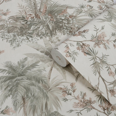 Boutique Bali Sage & Rose Wallpaper from B&Q