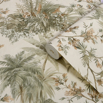 Boutique Bali Sage & Gold Wallpaper from B&Q