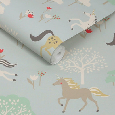 Sophie Allport Forest Ponies Witham Blue Wallpaper from B&Q