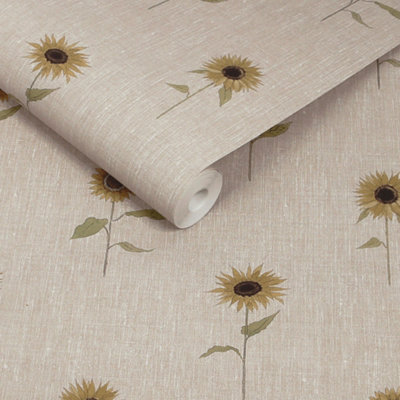 B&Q -  Sunflowers Woven Wicker Wallpaper