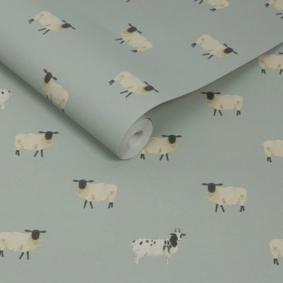 Sophie Allport Sheep Witham Blue Wallpaper from B&Q