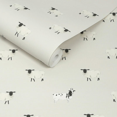 B&Q -  Sheep Off White Wallpaper