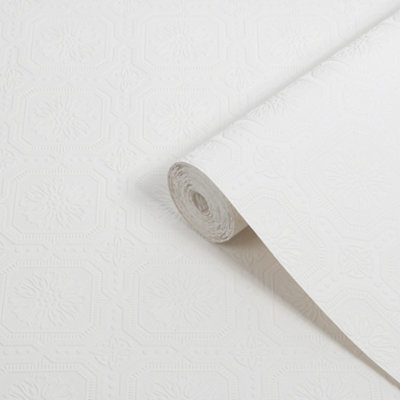 Superfresco White Tile Effect Classic Blown Wallpaper from B&Q