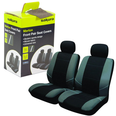 Sakura Universal Neo Front Seat Covers Inc Headrests Black & Grey Washable Airbag Safe from B&Q