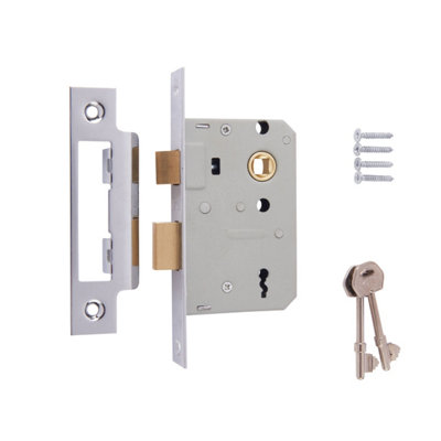 B&Q -  473-61 2.5In 64mm 3 Lever Sashlock Chrome Effect Grey Mortice Lock Timber Uk