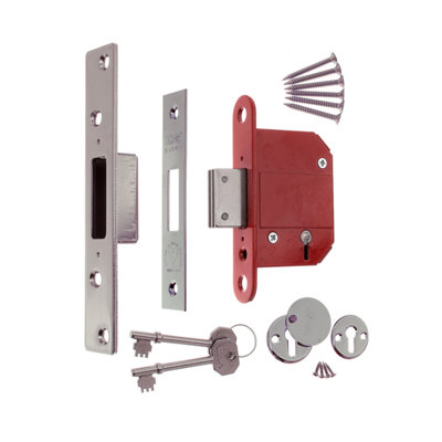Era British Standard High Security Fortress 5 Lever Deadlock 64mm Keyed AlikeSatin Chrome from B&Q