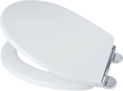 B&Q -  Lugano Adjustable Wooden Toilet Seat Soft Close Flexi-Fix Bathroom White