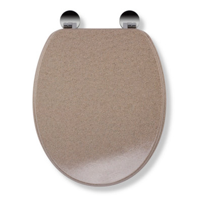 Croydex Dorney Sandstone Wooden Toilet Seat With Flexi-Fix™ Hinges