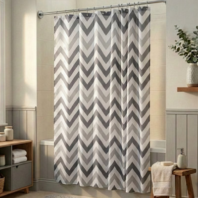 Croydex Grey Chevron Textile Shower Curtain from B&Q