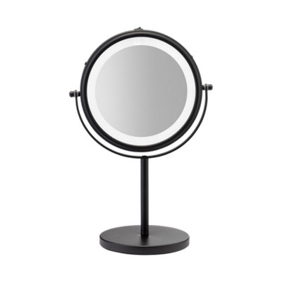 Croydex Matt Black Round Freestanding Bathroom Illuminated Modern Cosmetic Mirror (H)35.9Cm (W)23.5Cm from B&Q