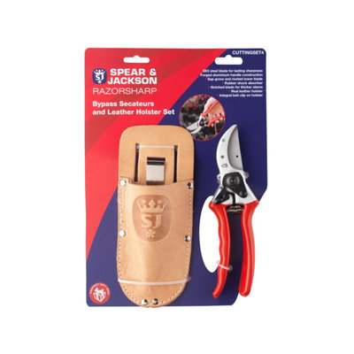 Spear & Jackson Razorsharp Bypass Secateurs And Real Leather Holster Set, Brown - Image 4