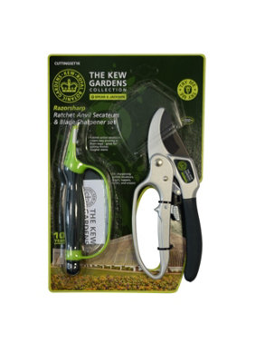 B&Q -  Cuttingset1K Kew Gardens Collection Ratchet Anvil Secateurs And Blade Sharpener Set