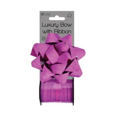 Anker Hot Pink Glitter Bow And Ribbon Spool Christmas Decoration from B&Q