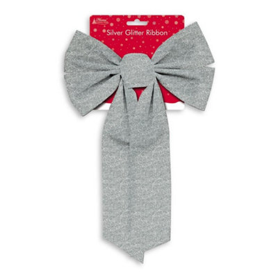 Anker Large Silver Glitter Christmas Ribbon Bow from B&Q