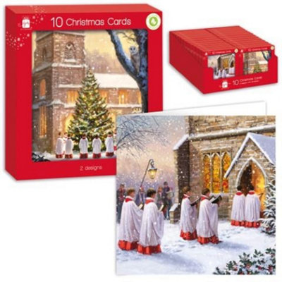  - Pack Of 10 Square Choir Scene Design Christmas Cards