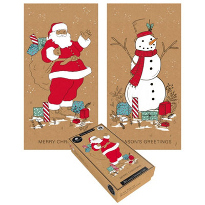  - Pack Of 20 Luxury Slim Santa And Snowman Design Christmas Cards