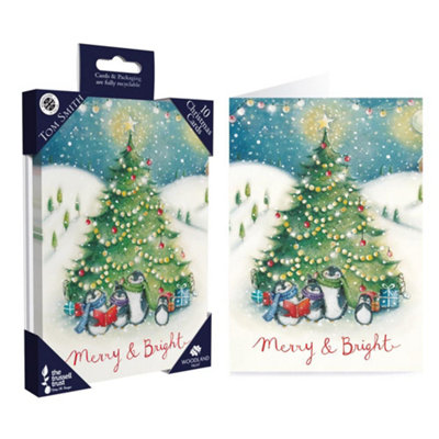 Pack Of 10 Luxury Penguin And Tree Design Christmas Cards from B&Q