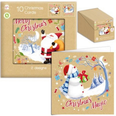  - Pack Of 10 Kraft Character Design Square Christmas Cards