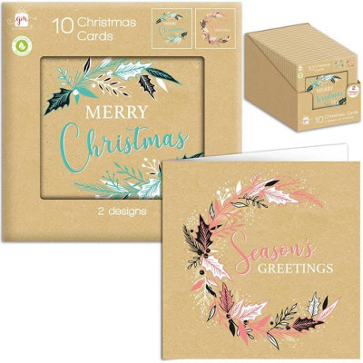  - Pack Of 10 Mini Kraft Foliage Design Christmas Cards