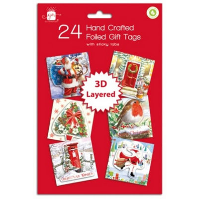  - Pack Of 24 Handcrafted Classic 3D Christmas Gift Tags