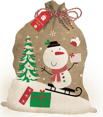 Anker Snowman Design Printed Hessain Christmas Sack from B&Q