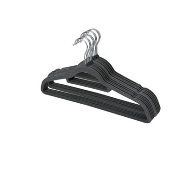 Pack Of 20 Velvet Thin Non Slip Clothes Hangers With Tie Bar & Swivel Hooks Organiser For Coat Suit Trousers Hanger Charcoal from B&Q
