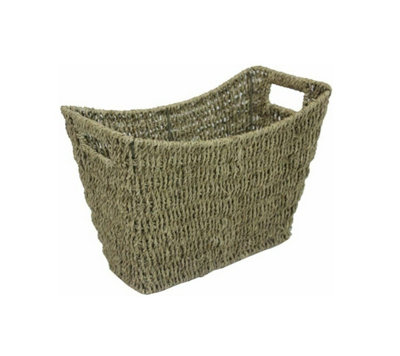  - Vintage Rustic Seagrass Wicker Straw Wire Woven For Magazine Newspaper Rack Holder Storage Organizer Basket Bin With Handles Brown