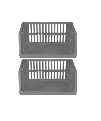 Set Of 2 Silver Plastic Stacking Basket Multi-Purpose Storage Rack Stand Stackable Shelves Baskets Vege Fruit Food Organize 35Cm from B&Q