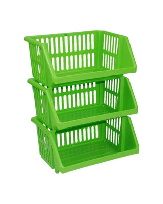 6 Tier Multi-Purpose Plastic Stacking Storage Basket Stackable Shelves Vege Fruit Food Stationary Organize Rack Stand Green 35Cm from B&Q